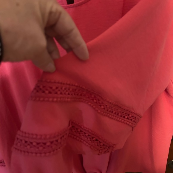 Women's Pink Blouse with Tie Front - Picture 3 of 5